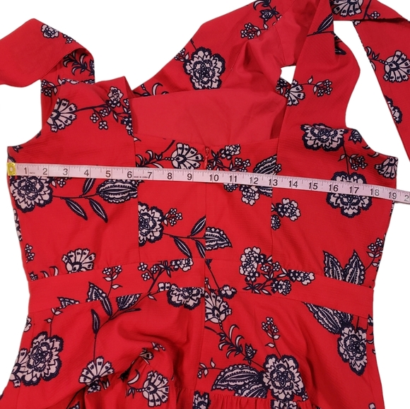 Eliza J Red Floral Print Mini Dress Size 14 Mock Neck Open Back Bow Feminine - Picture 14 of 15
